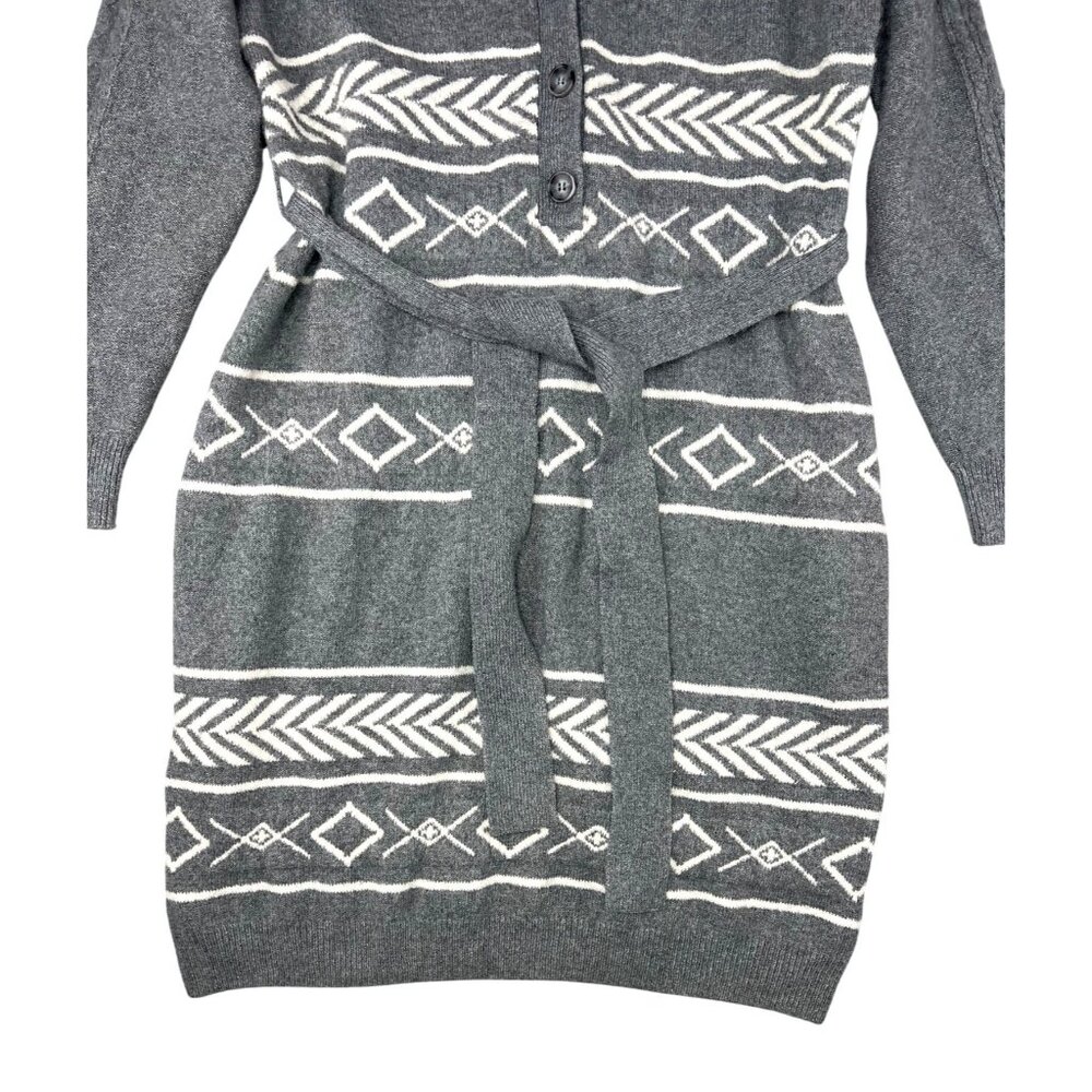 Lucky Brand Gray/White Belted Sweater Dress Nordic Pattern Size 1X - Picture 10 of 13